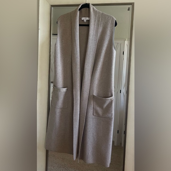 Magaschoni Cashmere Beige Open Front Sleeveless Duster Cardigan - Picture 3 of 7